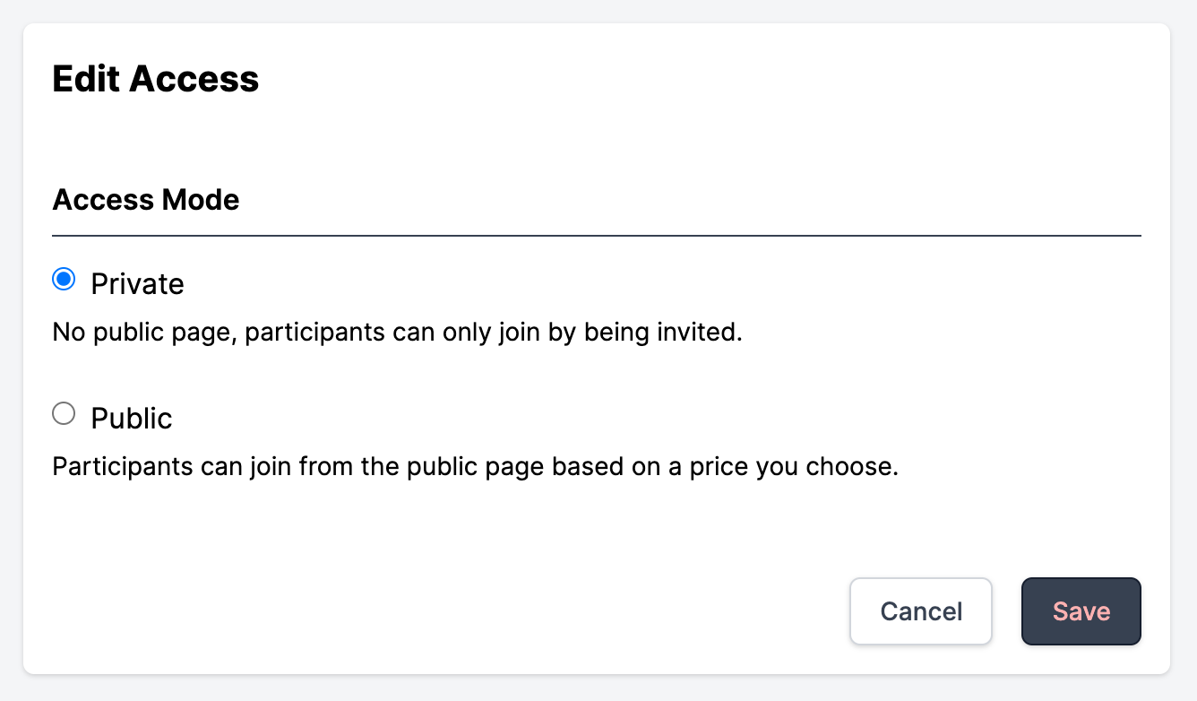 Screenshot of hub access settings