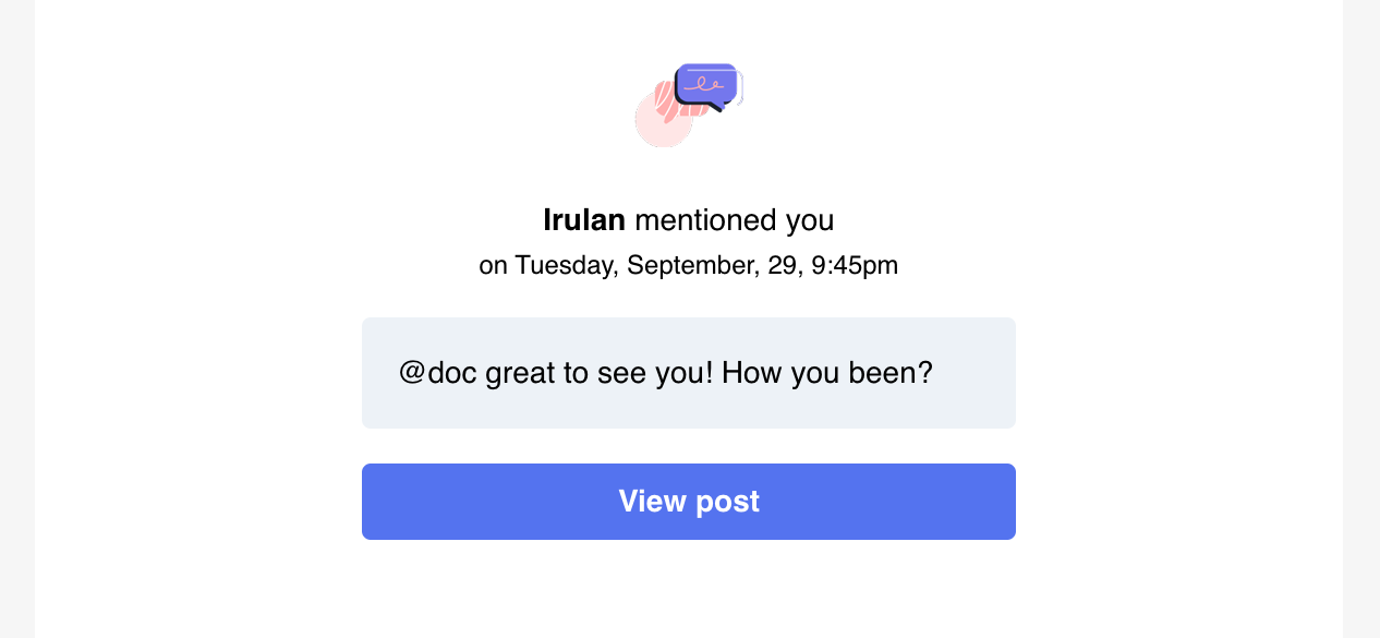 Screenshot of an @mention email notification