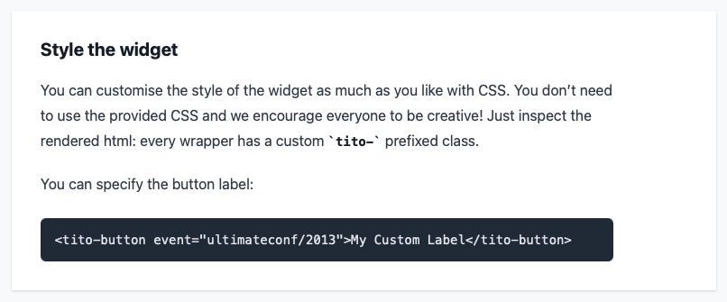 Rich text block with code snippet