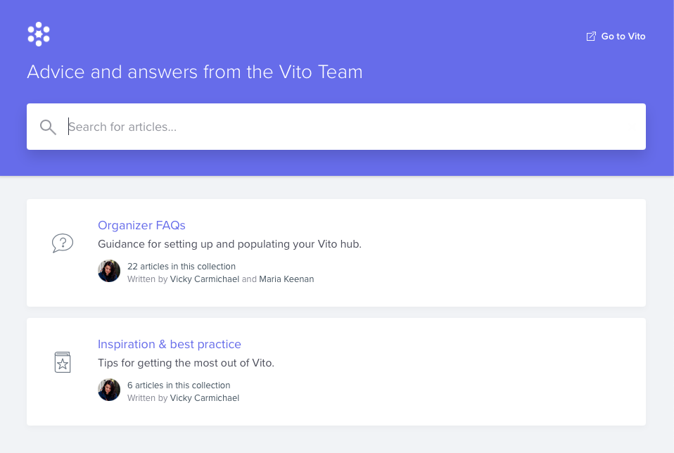 Screenshot of Vito help centre
