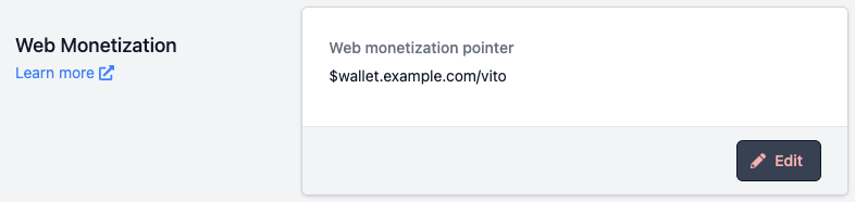 Screenshot of menu to add web monetization pointer to Vito