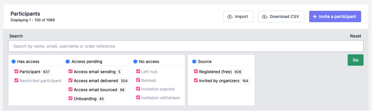 Screenshot of the participants view