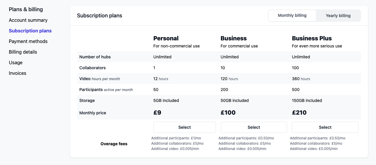 Screenshot detailing new subscription plans in Vito