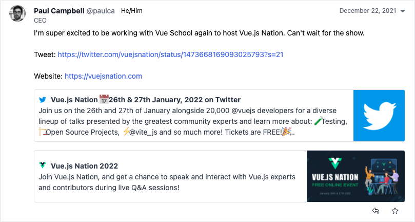 Discussion post by Paul with two links, each showing a preview