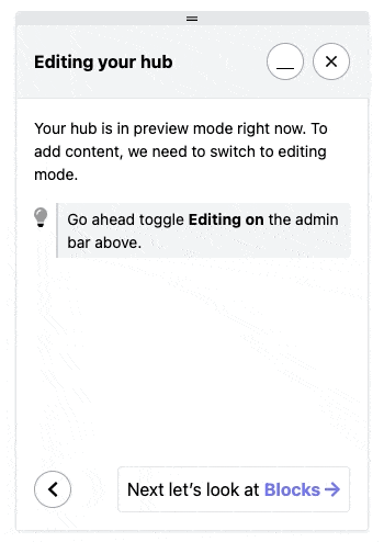 Animated GIF of Editing screen in tutorial with visual feedback when the relevant action has been completed