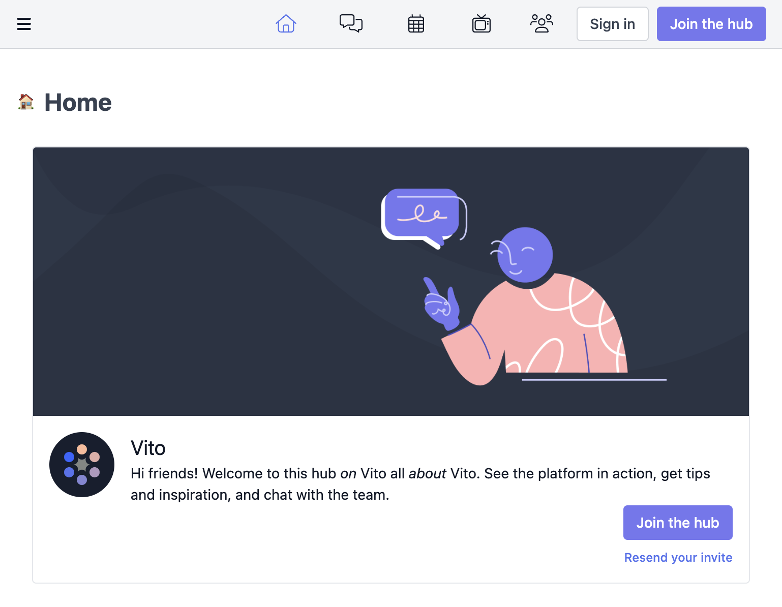 Screenshot showing persistent banner to sign in to or join the hub