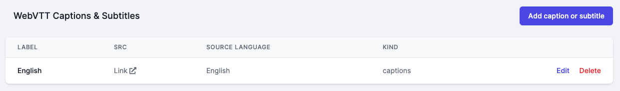 User interface screenshot from Vito showing the Add caption or subtitle button