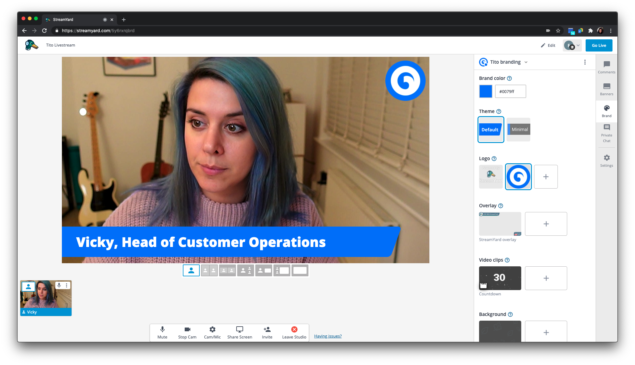 Screenshot of StreamYard interface