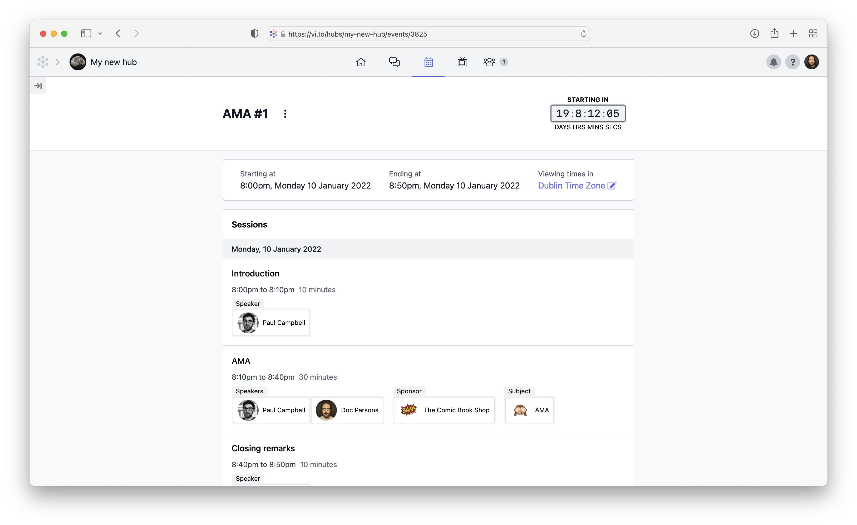 Screenshot of event on Vito