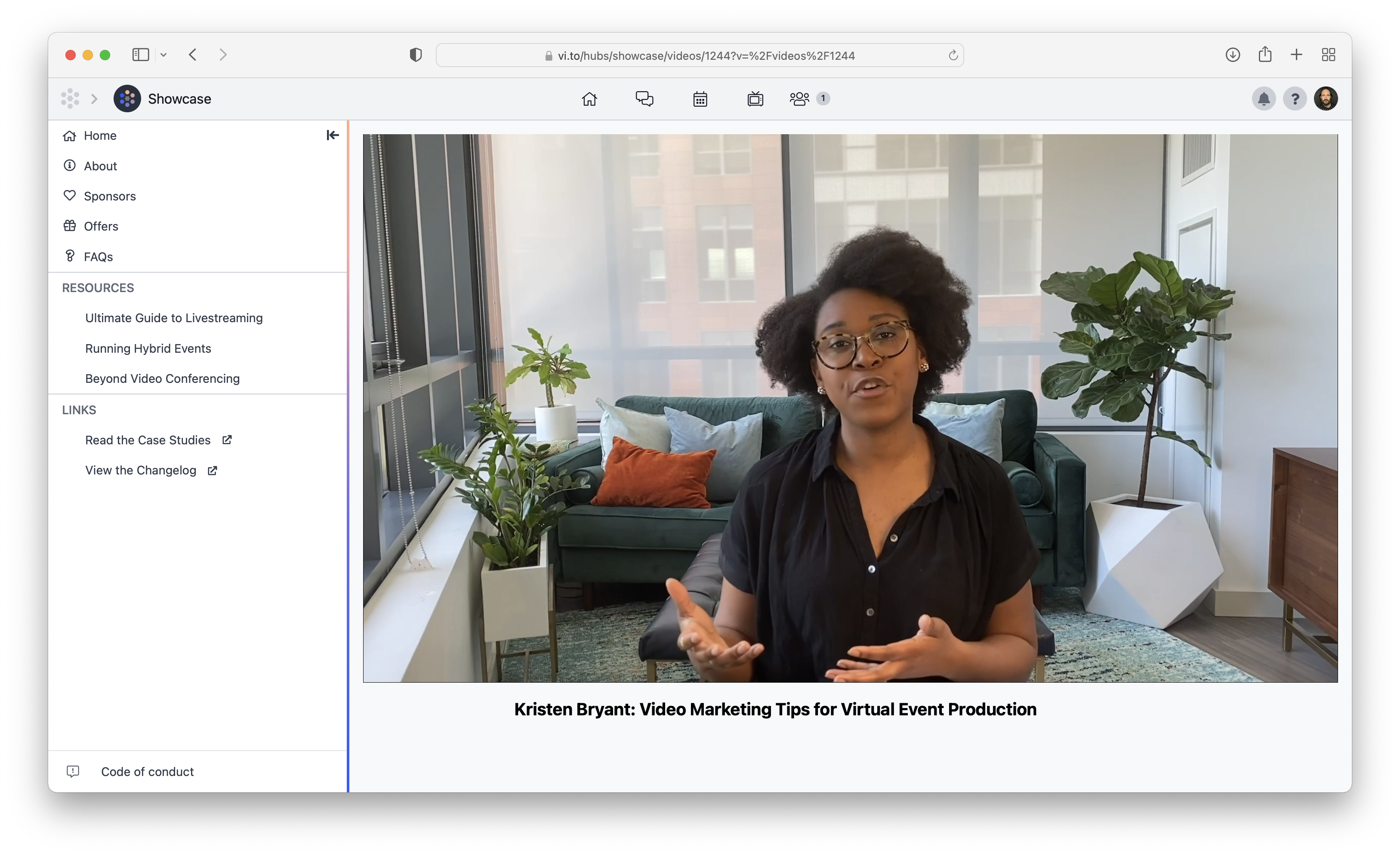 Screenshot of video playing in Vito